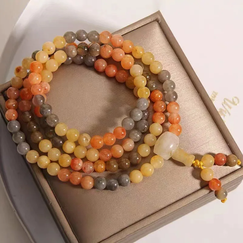 Natural Gold Silk Jade 108 Buddha Beads Bracelet, Wholesale of Retro Chinese Style Jewelry Bracelet for Women