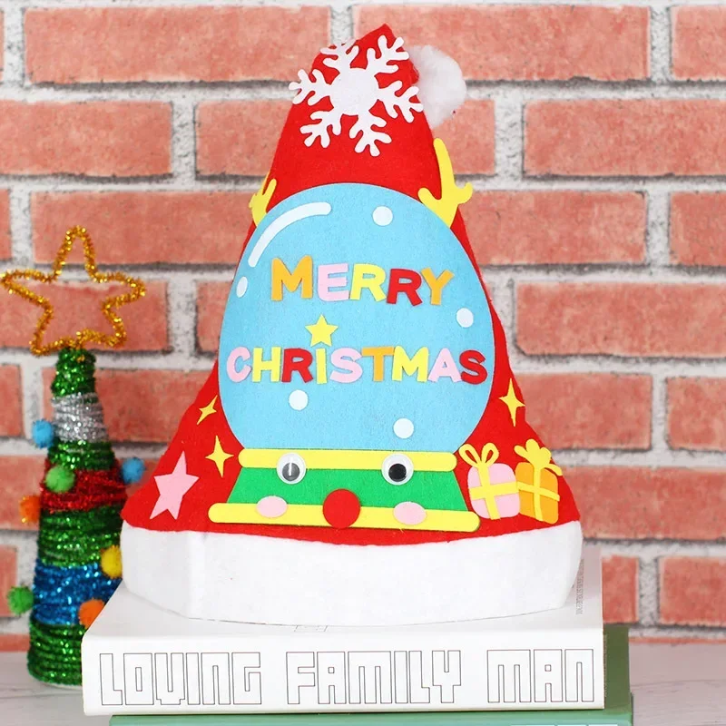 Kids DIY Christmas Hat Stocks Handmade Non-Woven Santa Hats Craft Toys Kindergarten Gifts Creative Materials Kits for Children