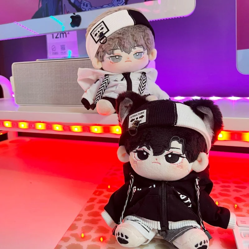 

In Stock 15/20cm Plush Doll's Clothes 5PC Cool Suit Black Sweater Jacket Shorts Hairband Glasses Boots Dolls Accessories Outfit