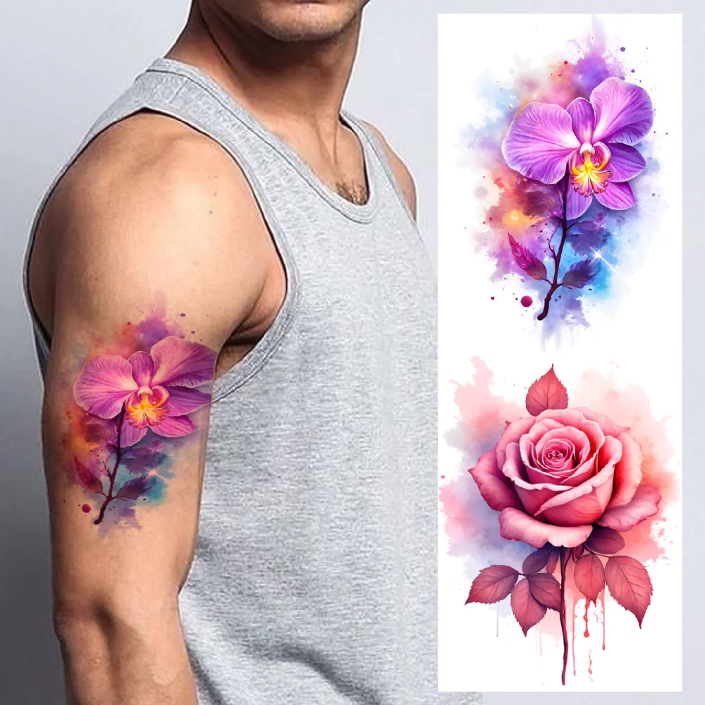 

12pcs Temporary Tattoo Floral Tattoos Waterproof Long-lasting Body Stickers Colorful Tattoo Designs Watercolor For Ladies