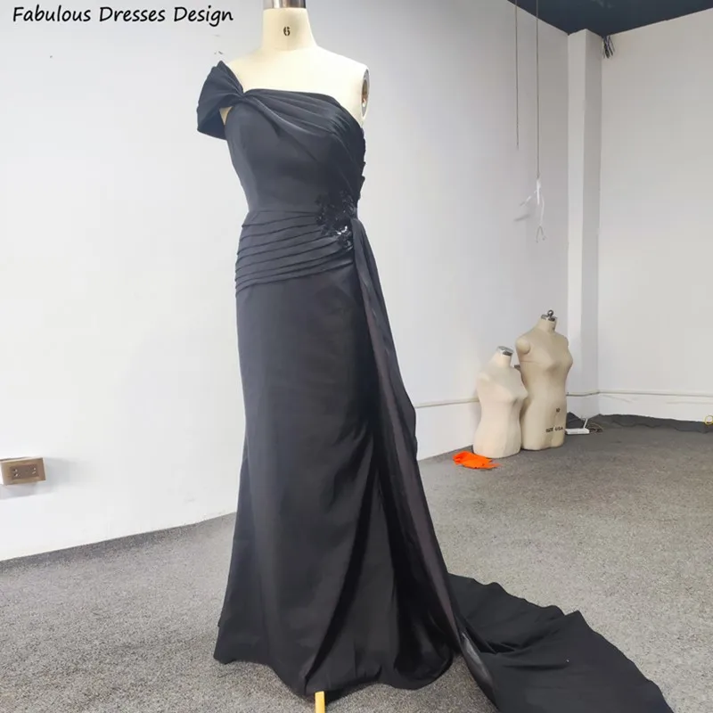 

Black Long Mermaid Formal Bridesmaid Dresses Sequin One Shoulder Pleated Wedding Guests Dress Streamer 2025 Prom Party Gown