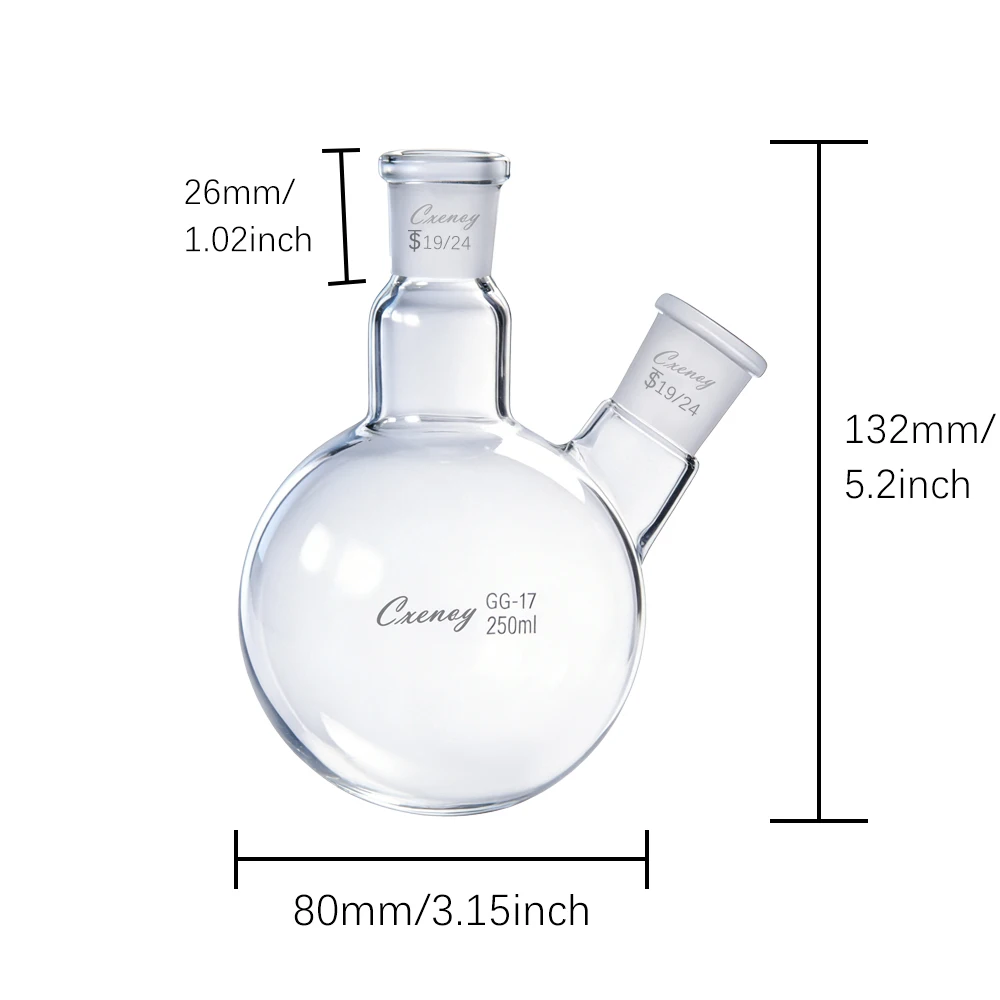 Kolba szklana okrągłodonna dwuszyjna o pojemności 50ML-500ML, wykonana z wysokiej jakości szkła borokrzemianowego, kolba reakcyjna, materiały laboratoryjne chemiczne. — zdjęcie produktu 4