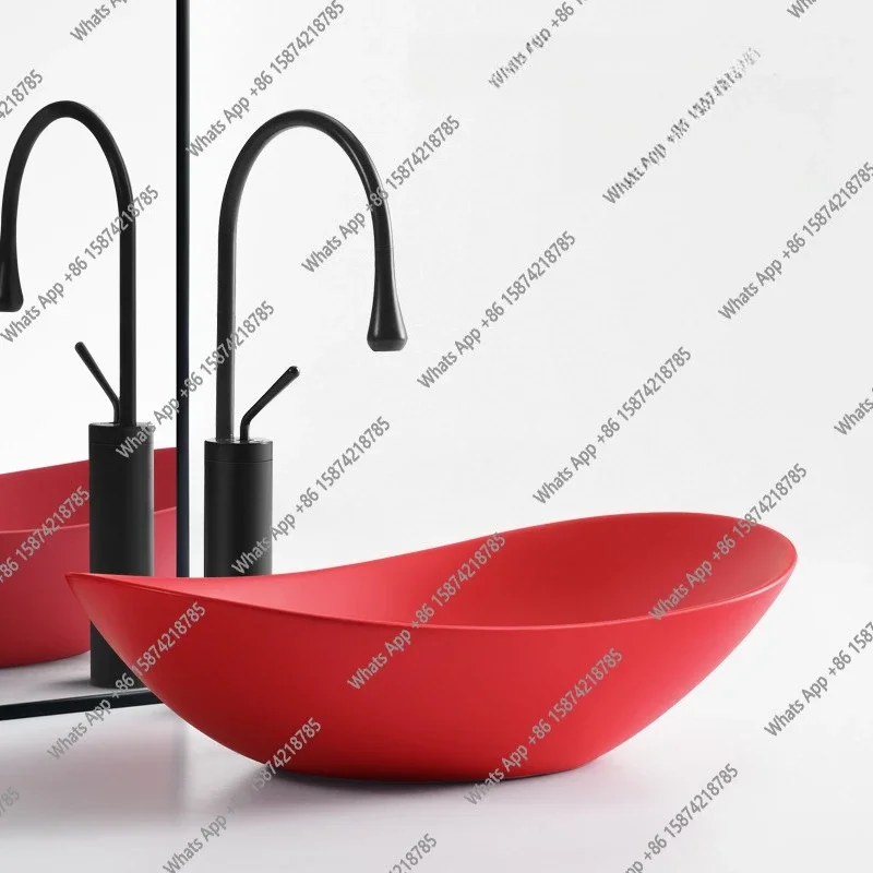 

WX Nordic Creative Countertop Basin Hand Wash Single Basin Red Bathroom Countertop Hand Wash Plate Ceramic Face Wash Basin