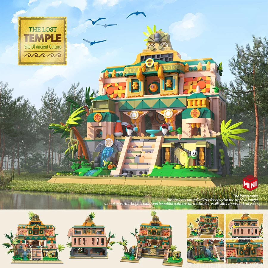 Lost Temple Ancient Architecture Ruins MOC City Street View Building Blocks With Lighting Sets Assembly Toys For Children Gifts