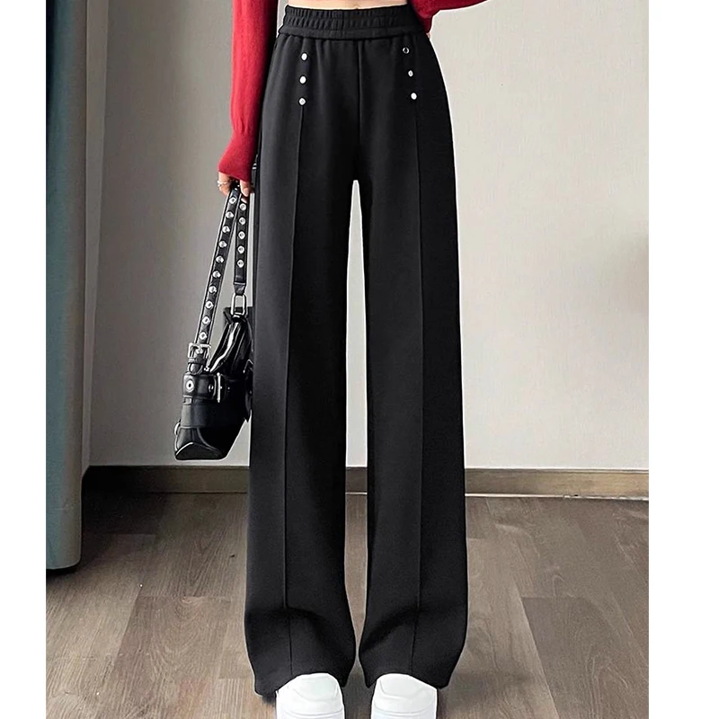 

Simplicity Fleece Thick Wide Leg Women Autumn Winter Fashion Office Lady Solid Color Harem Elegant All-match Casual Suit Pants
