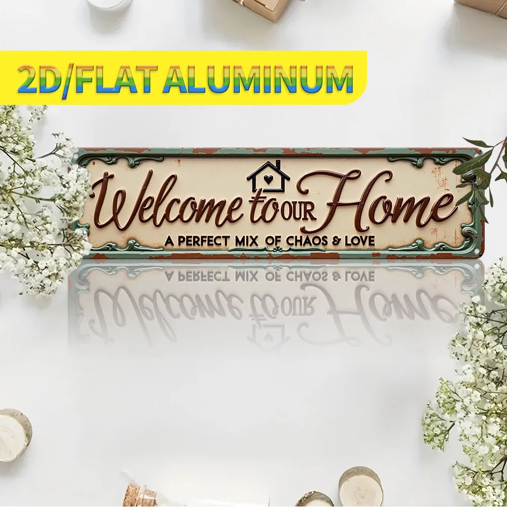 2D Flat, 1pc 2D Flat Whimsical Family Love Shack Vintage Finish Textured Metal Sign - Elegant Floral Design with Playful Saying