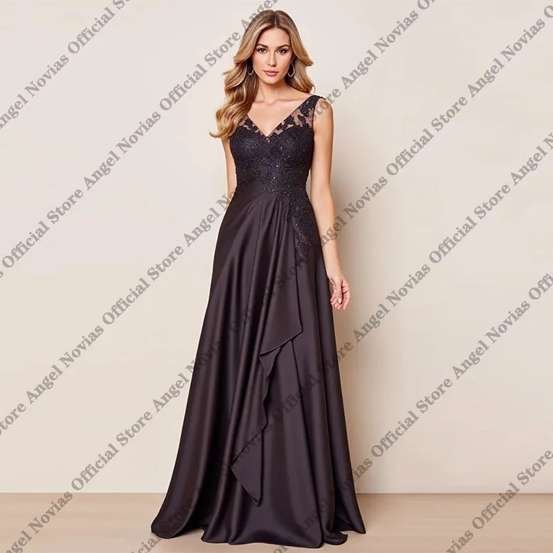 

Черные вечерние платья с V-образным вырезом для матери невесты 2026 года, свадебные платья для матери жениха/невесты