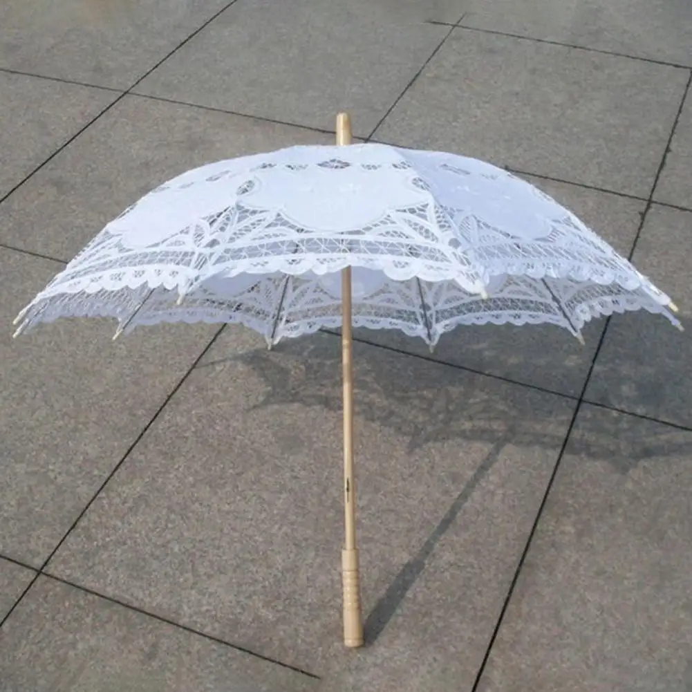 Convenient Sun Umbrella Delicate 2 Colors Lace Flower Pattern Visual Effect Sunshade Cotton Summer Umbrella for Dancing Decor
