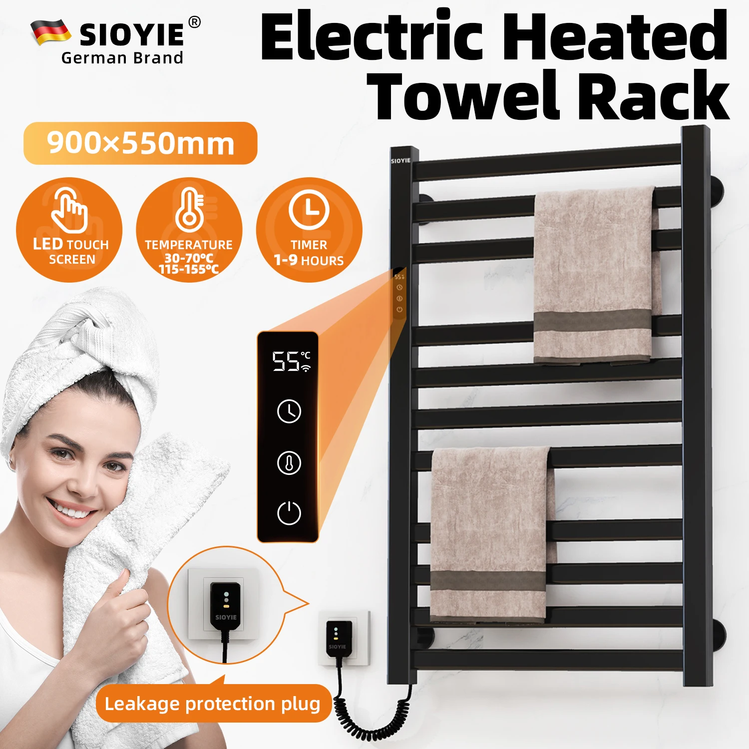 SIOYIE Towel Warmer Bathroom Wall Mounted Electric Towel Drying,  Heated Towel Rack with Timer And Temperature Control R615