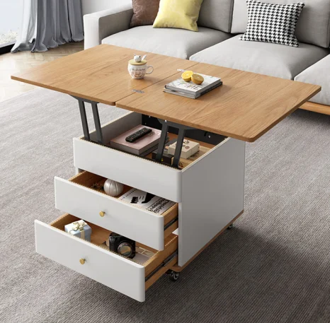 Modern Lift Top Adjustable Living Room Furniture Folded Wooden Smart Multifunction Storage Tea Coffee Center Table