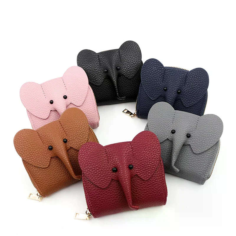 PU Leather Baby Elephant Coin Purse Women's Bag Pendant Creative Card Holder Storage Lipstick Envelope Zipper Money Bag