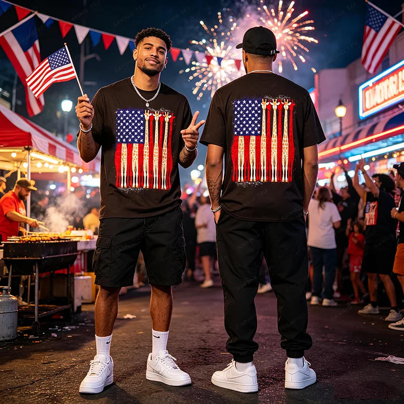 Lustiges Giraffen-T-Shirt mit amerikanischer Flagge, patriotisches 4. Juli T-Shirt, Y2k, niedlicher Tierdruck, US-Flaggen-Grafik, Damen- und Herrenbekleidung, Baumwoll-T-Shirts – Detail 5