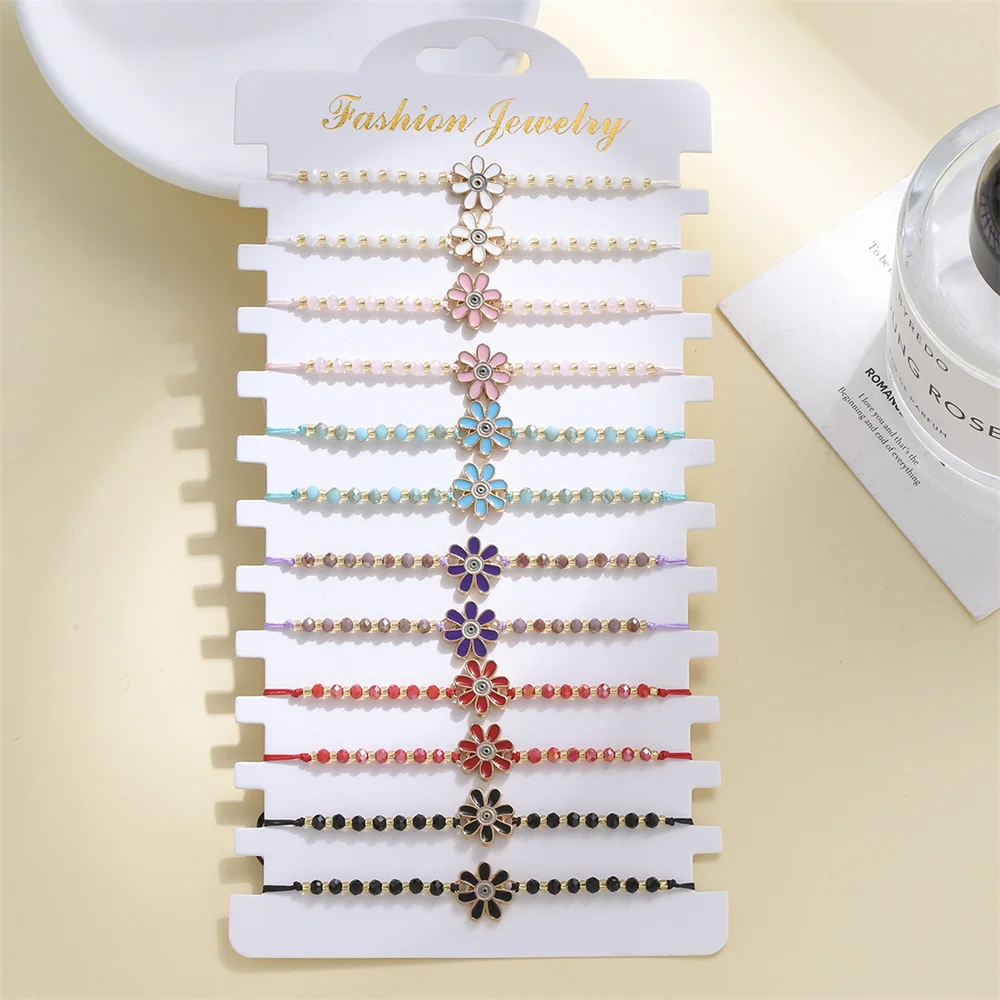 

12 шт./компл., разноцветные эмалированные подвески в виде цветка, набор браслетов, смоляные бусины, веревка, регулируемые браслеты, наборы для женщин, ювелирные изделия, подарки на вечеринку