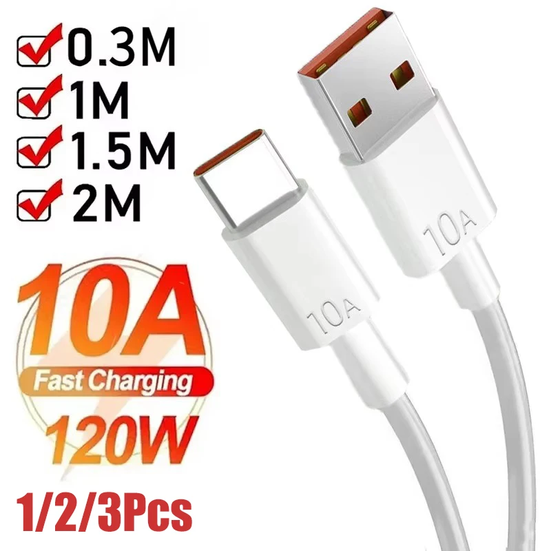 Cabo USB para Tipo C 10A 120W, Carregamento Rápido, Transferência de Dados, Cabo Resistente ao Desgaste para Android Xiaomi Redmi, Cabo USB para Tipo C para Celular