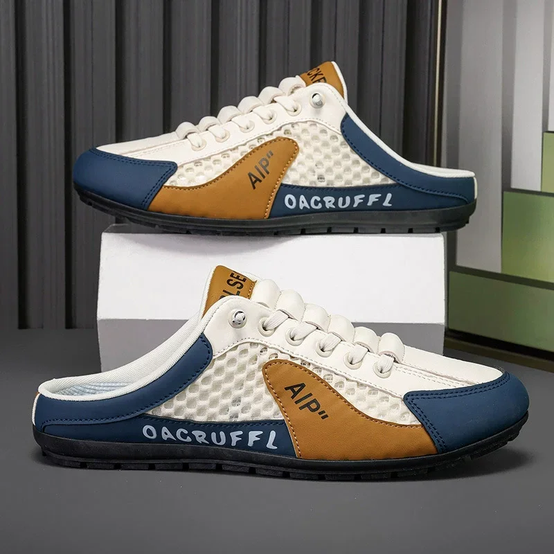 Men's Shoes Summer Baotou Half Slippers Fashion Outdoor Casual Sport Slippers New Breathable Mesh Slippers Men's Slip on Loafers