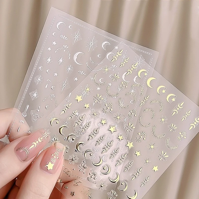1 قطعة ثلاثية الأبعاد القمر ستار مسمار الفن ملصق الذهب الشمس/القمر/نجمة البرنز مسمار ملصقات بمادة لاصقة تأثير معدني بريق المنزلق الشارات #1