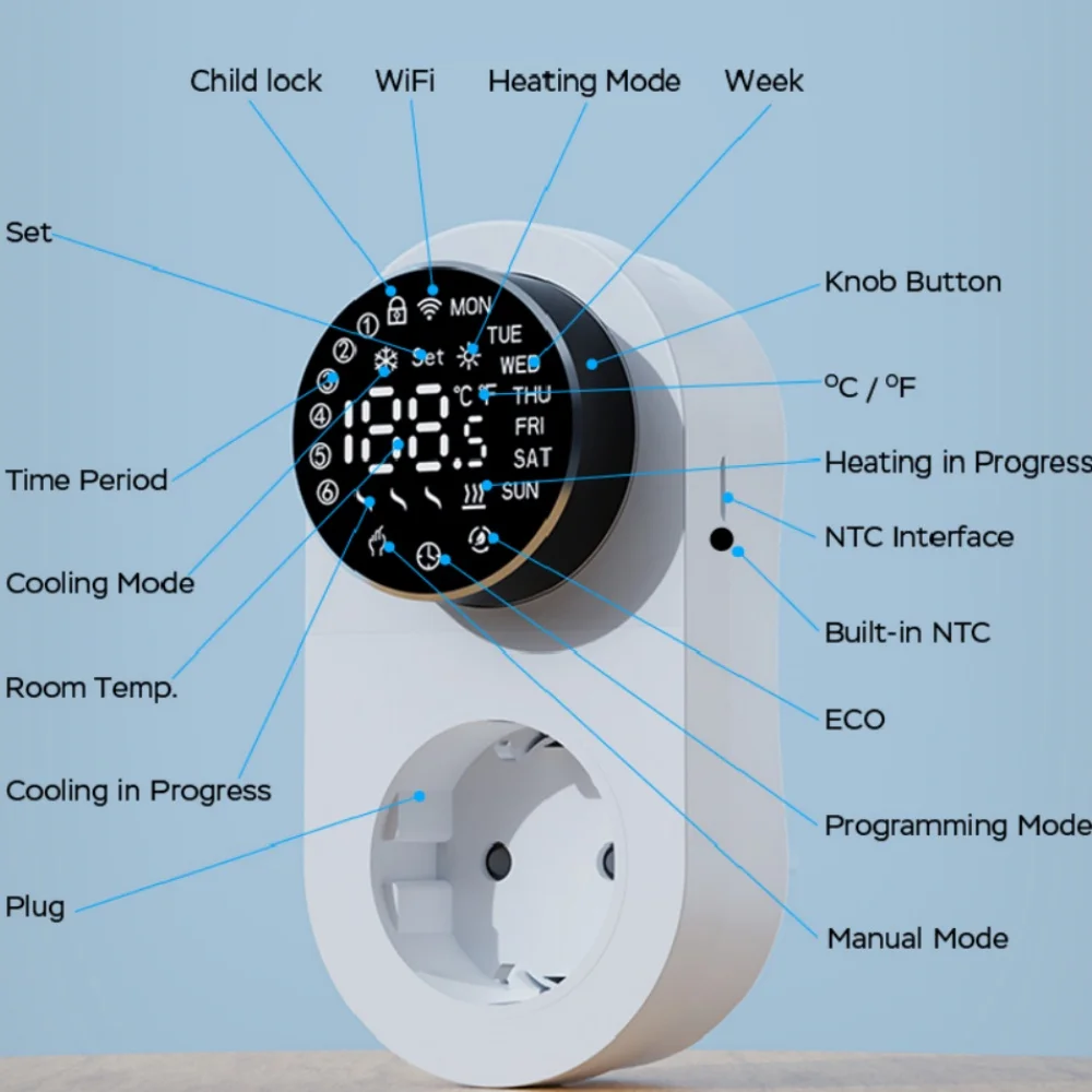 

Doodle WiFi wireless socket-type temperature controller, water heating gas boiler thermostat, compatible with Alexa and Google