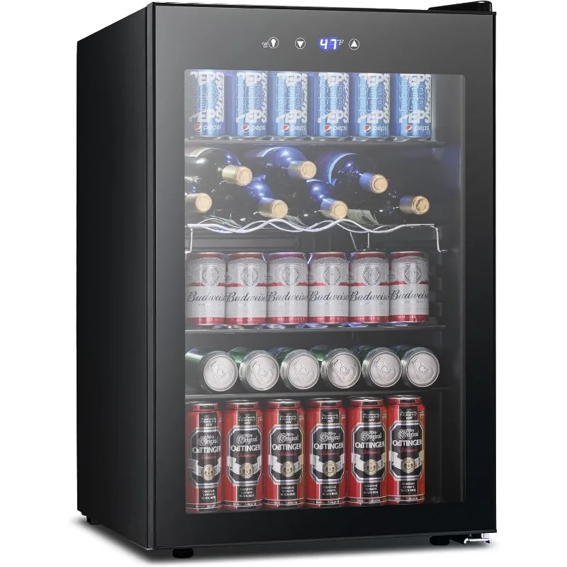 Beverage Refrigerator Cooler Can Mini Fridge with Glass Door for Beer Soda Wine,Drink Drink Fridge with Adjustable Thermostat