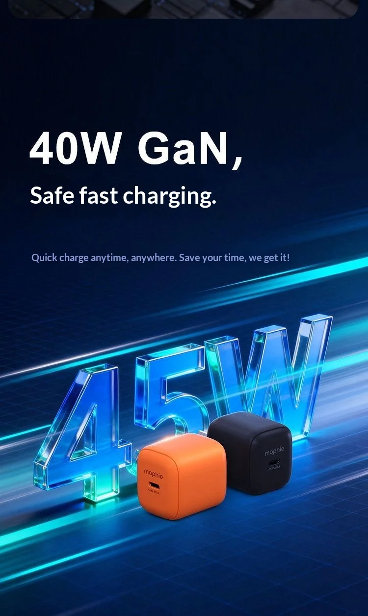 Mophie 45W GaN PD Fast Charger USB-C PPS Charger Compatible with iPhone 18 17 Pro Max iPad Tablet Xiaomi Huawei Samsung