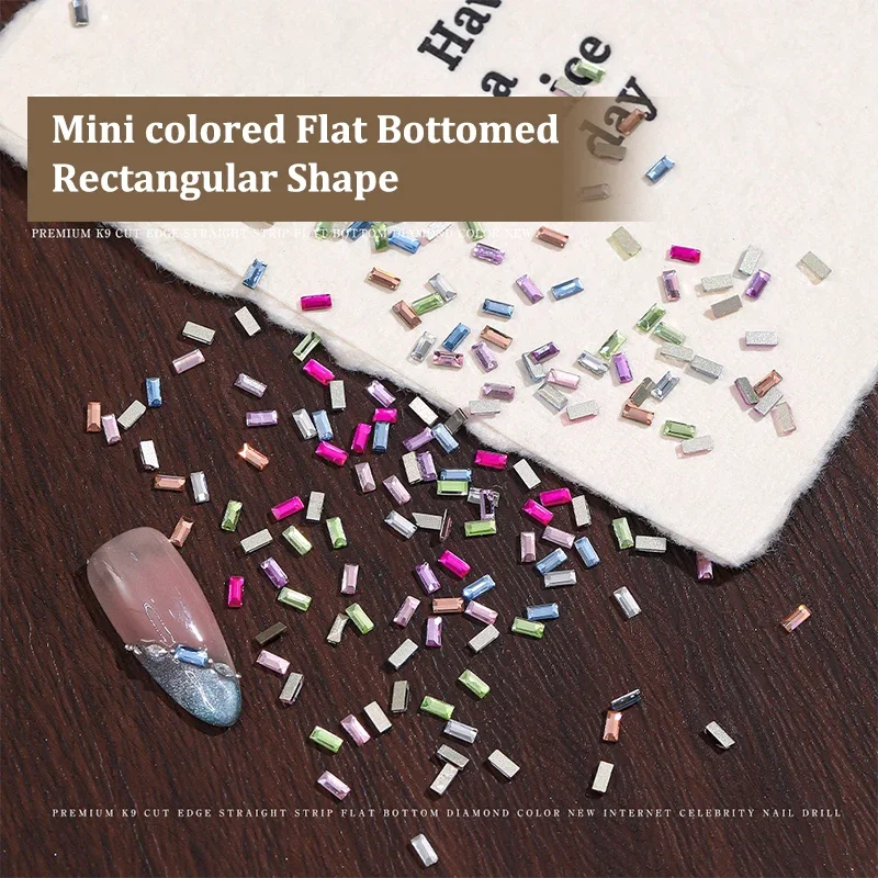 50 pçs mini arte do prego strass resina de cristal flatback diamantes retângulo brilho diy luxo manicure decoração