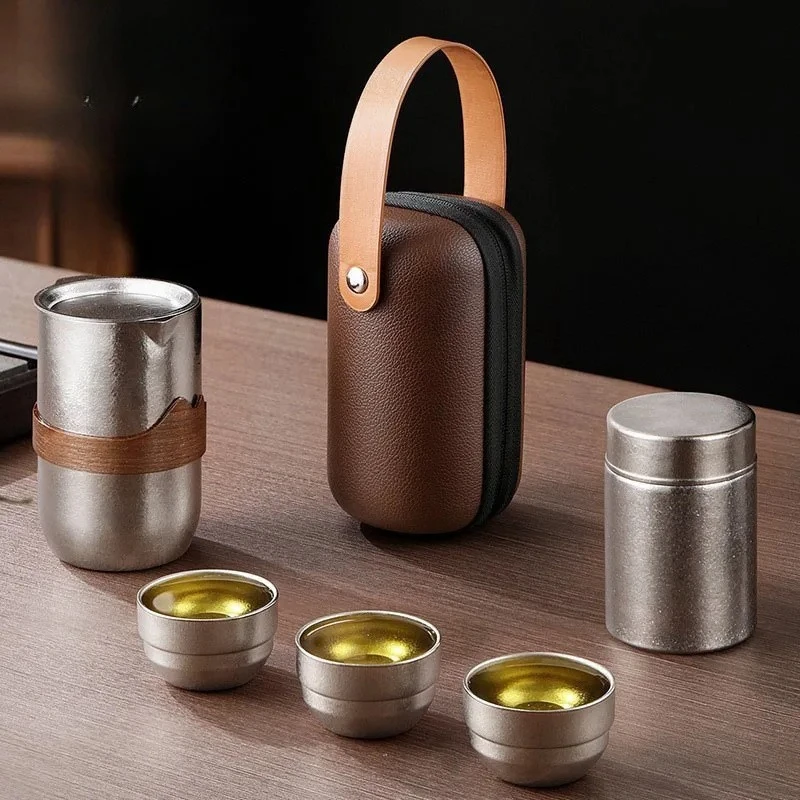 350ml Pure Titanium Tea Infuser Set,Heat Insulation,High Temperature Crystallization,All-in-one Storage,Outdoor Kung Fu Tea Set