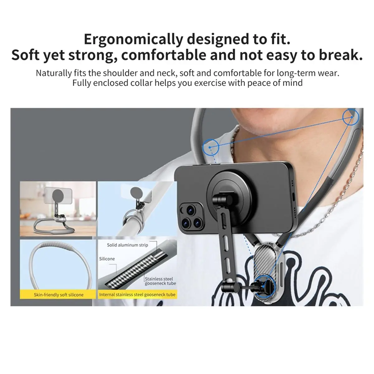 X10A Magnetic Neck Mount for Smartphones, Adjustable Strap, Hands-Free POV/Vlog, for & Android