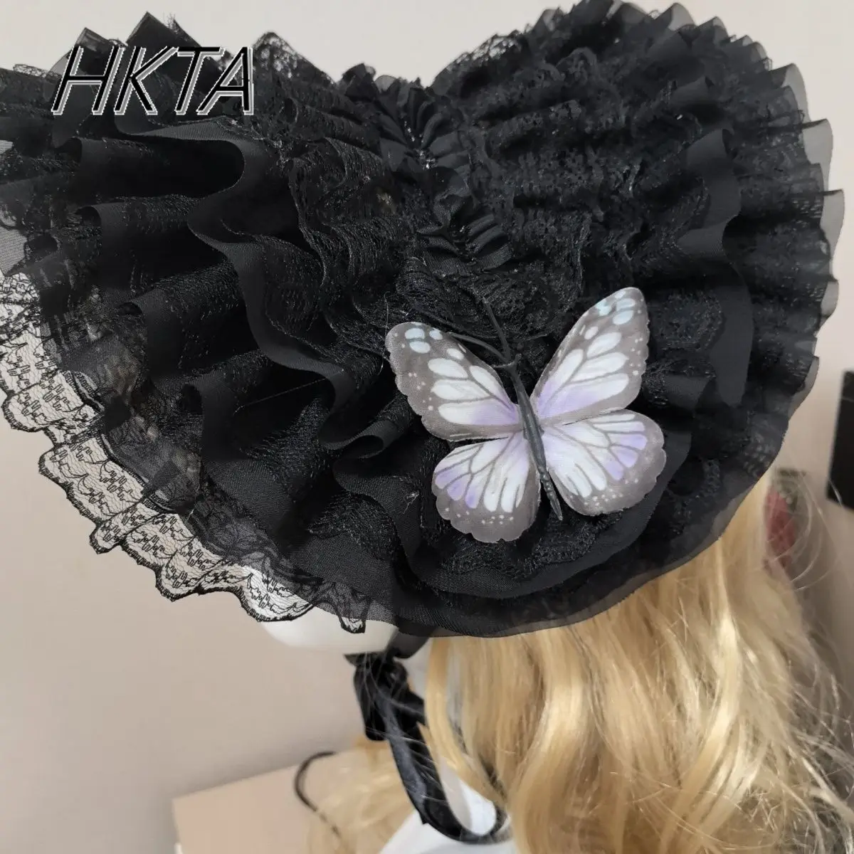 Lolita Flowers Pleated Lace Print Lace Up Women Straw Hat Spring Sweet Girls Cosplay Hair Clip Cap Kawaii Lolita Caps Black Hat