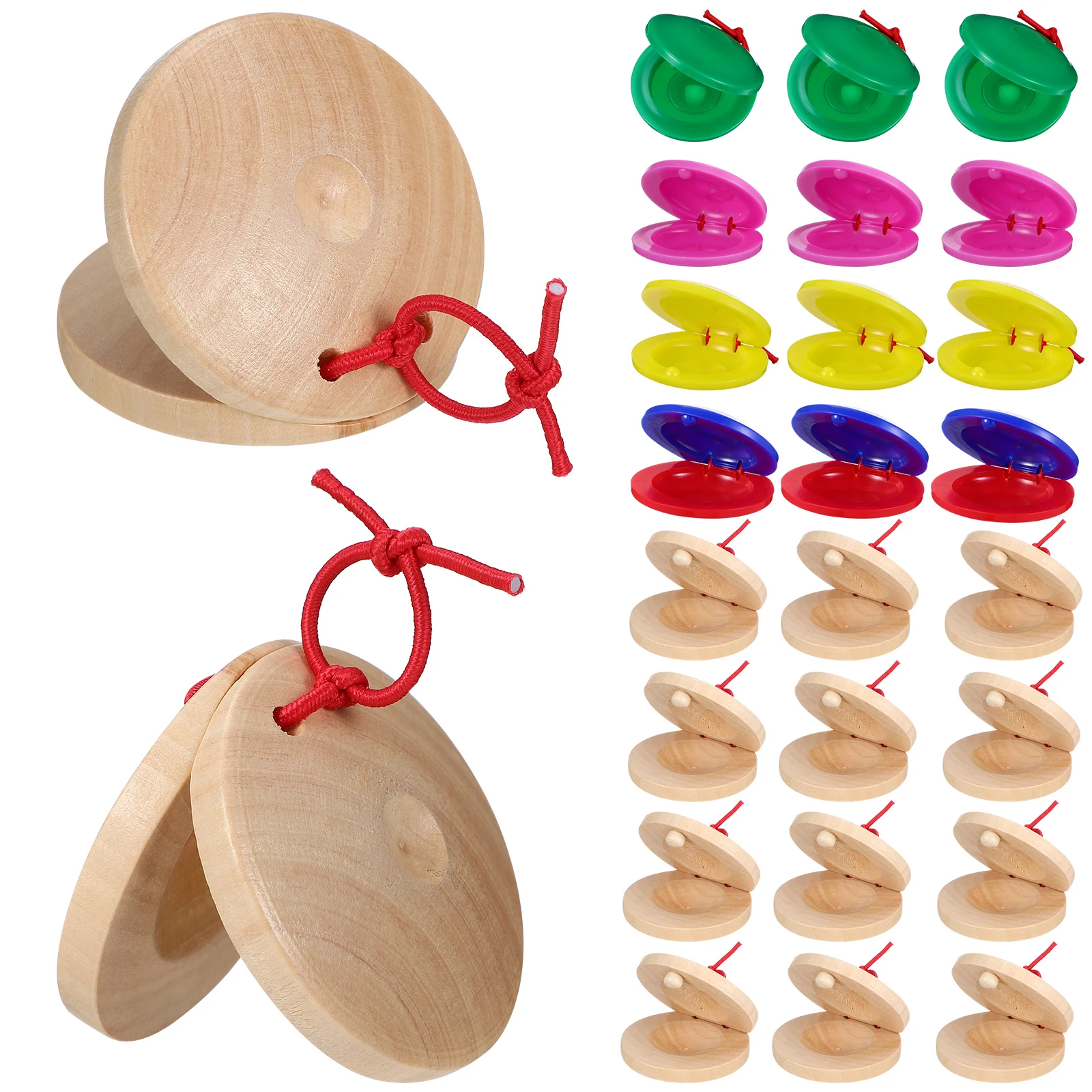 

24pcs Wooden Castanets Bright Color Musical Instruments Toddler Kids Percussion Toys Baby Sense Organs Education
