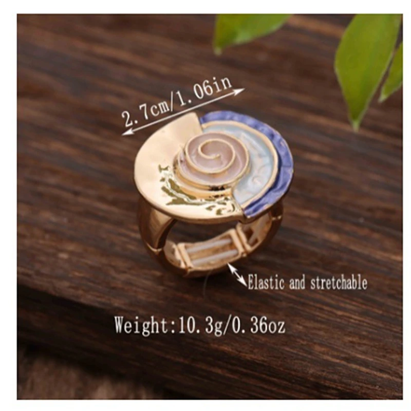 HangZhi Vintage Round Colorful Rose Wheel Large Ring Statement Elastic Adjustable Chunky Enamel Jewelry 2024 New