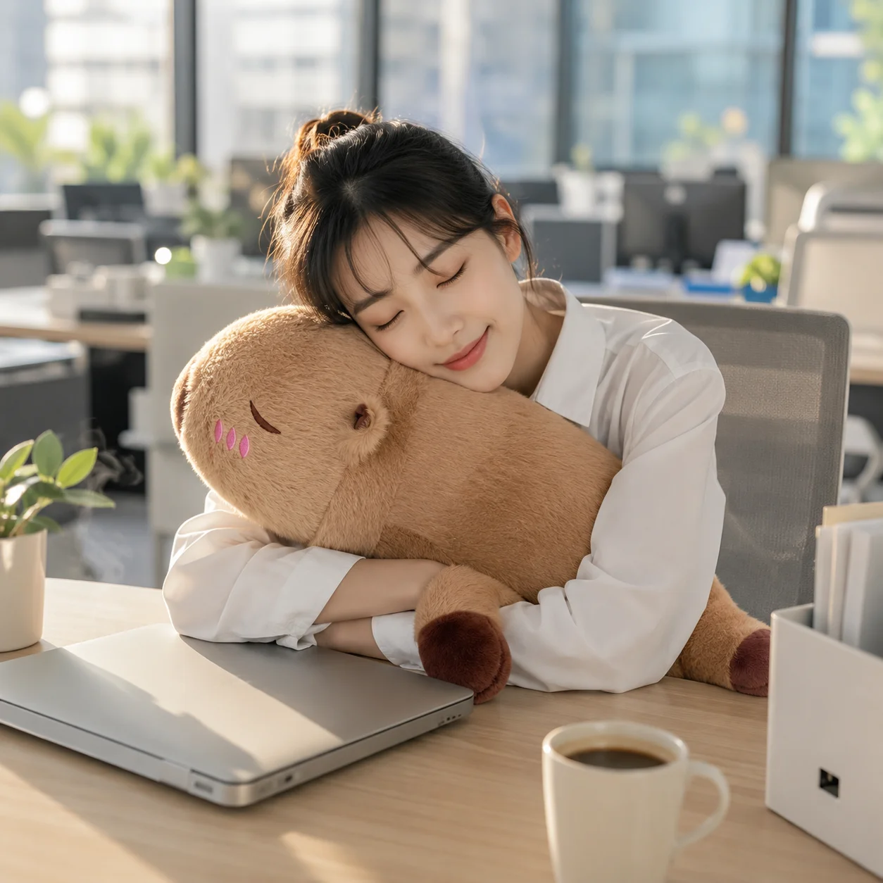 Capybara Plush Body Pillow 60cm, Light Brown Long Cushion, Polyester Fiber Fill, Cozy Companion for Bed Sofa Dorm Decor
