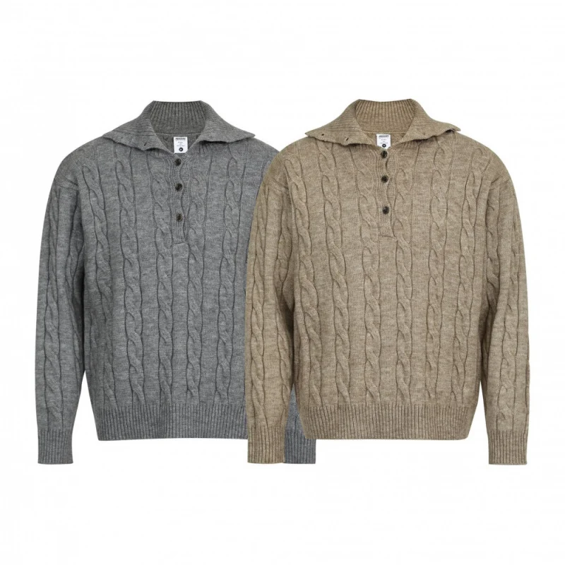 الرجال جديد وصول بولو طوق سترة خمر كابل متماسكة زرر فضفاض صالح بلوزة كاجوال تنوعا خريف شتاء الرجال تريكو