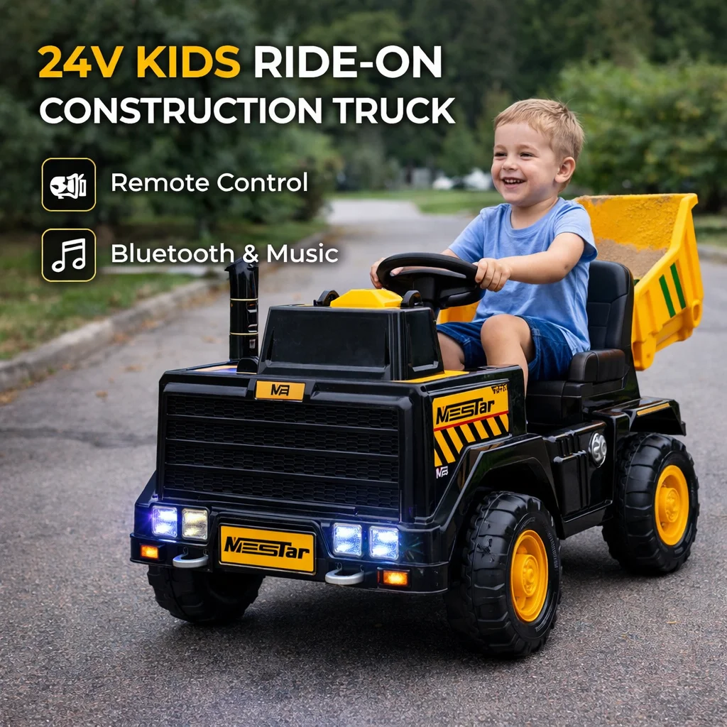 

Детский электромобиль 24В с двумя сиденьями, пультом ДУ, LED-подсветкой, музыкой, Bluetooth и функцией самосвала, для детей 3-6 лет