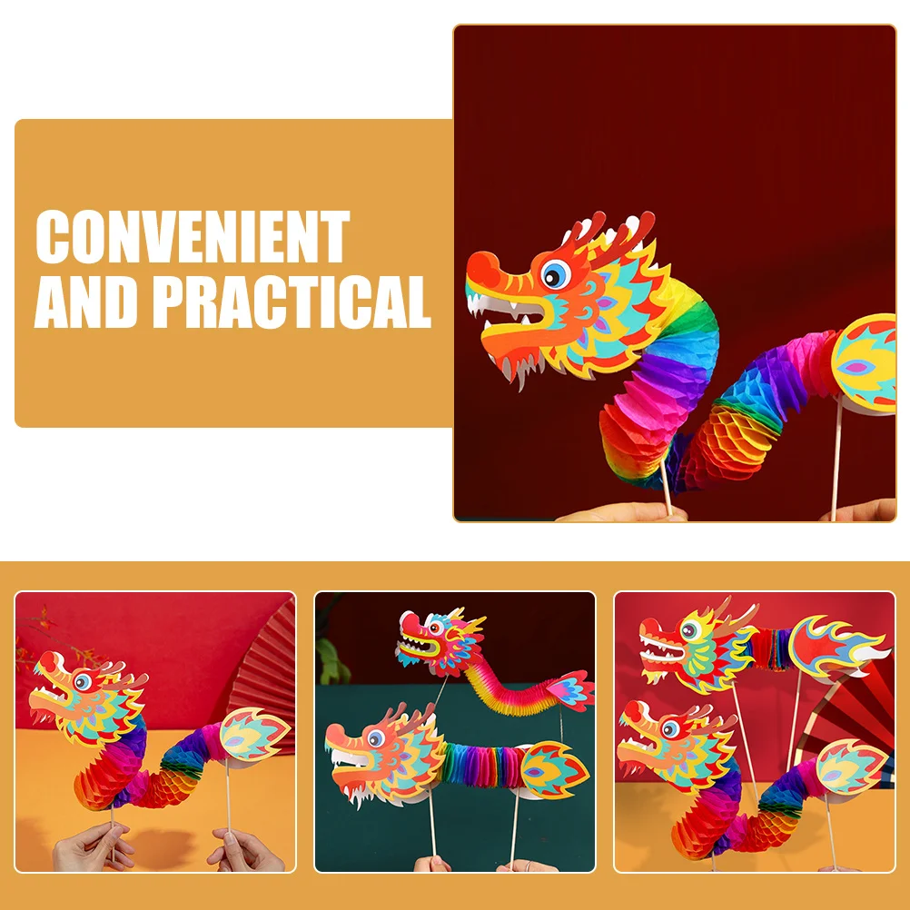 4Pcs Spring Festival Paper Dragon Decorations Chinese 3D New Year Party Photo Props Handheld Craft Garland Supplies