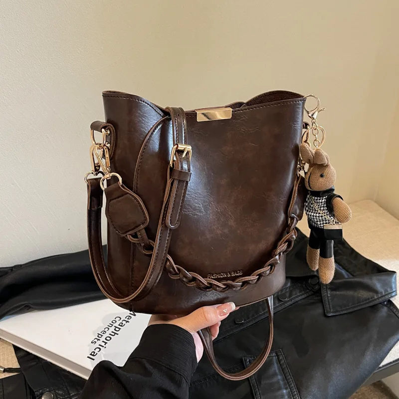 Maillard Retro Portable Vegetable Basket Bag Women Autumn and Winter2023New Trendy Fashion Bucket Bag All-Match Messenger Ba