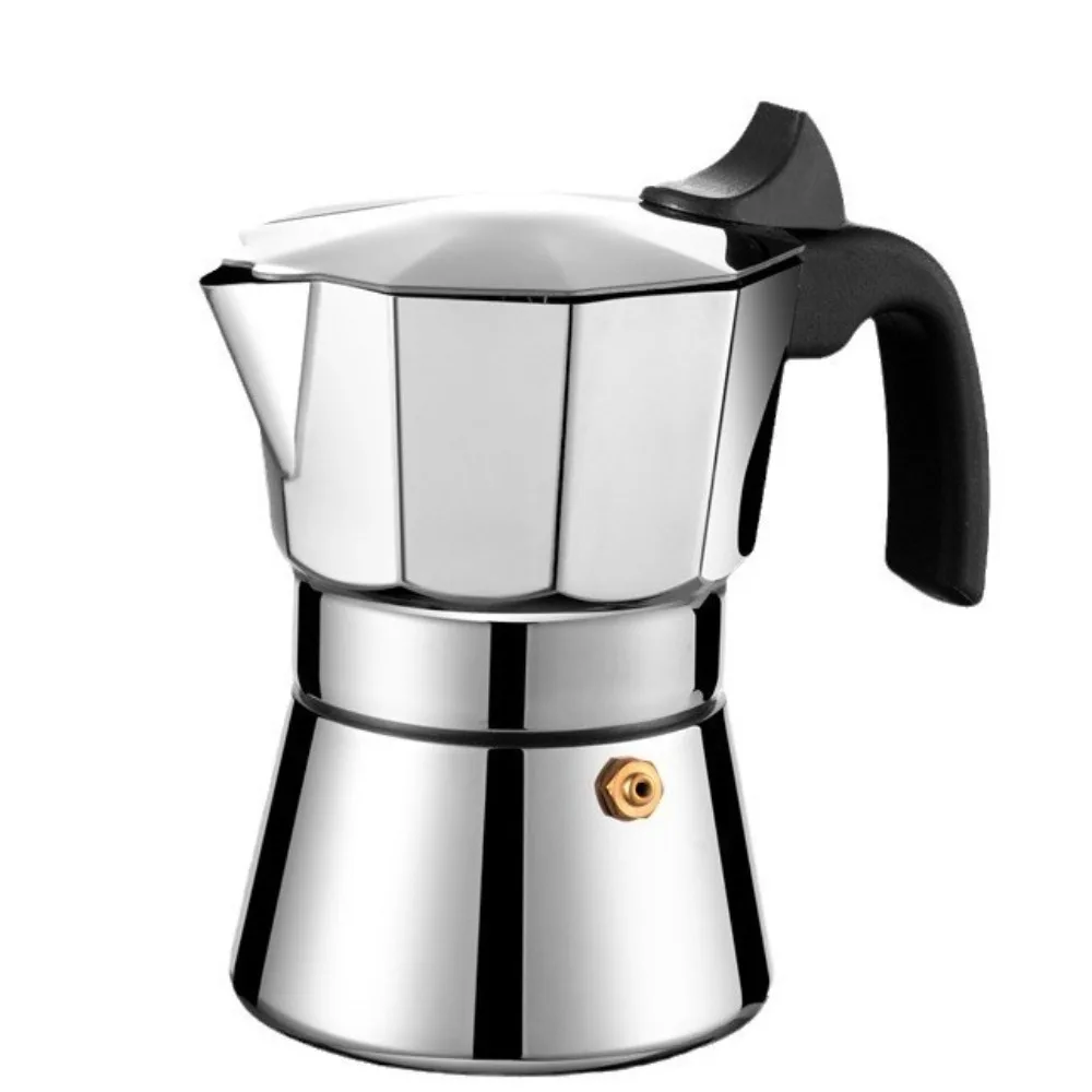150/300 ML Octagonal Mocha Pot Shock-resistant Mirror-like Italian Mocha Kettle Stainless Steel Hand Brewing Coffee Pot Stove
