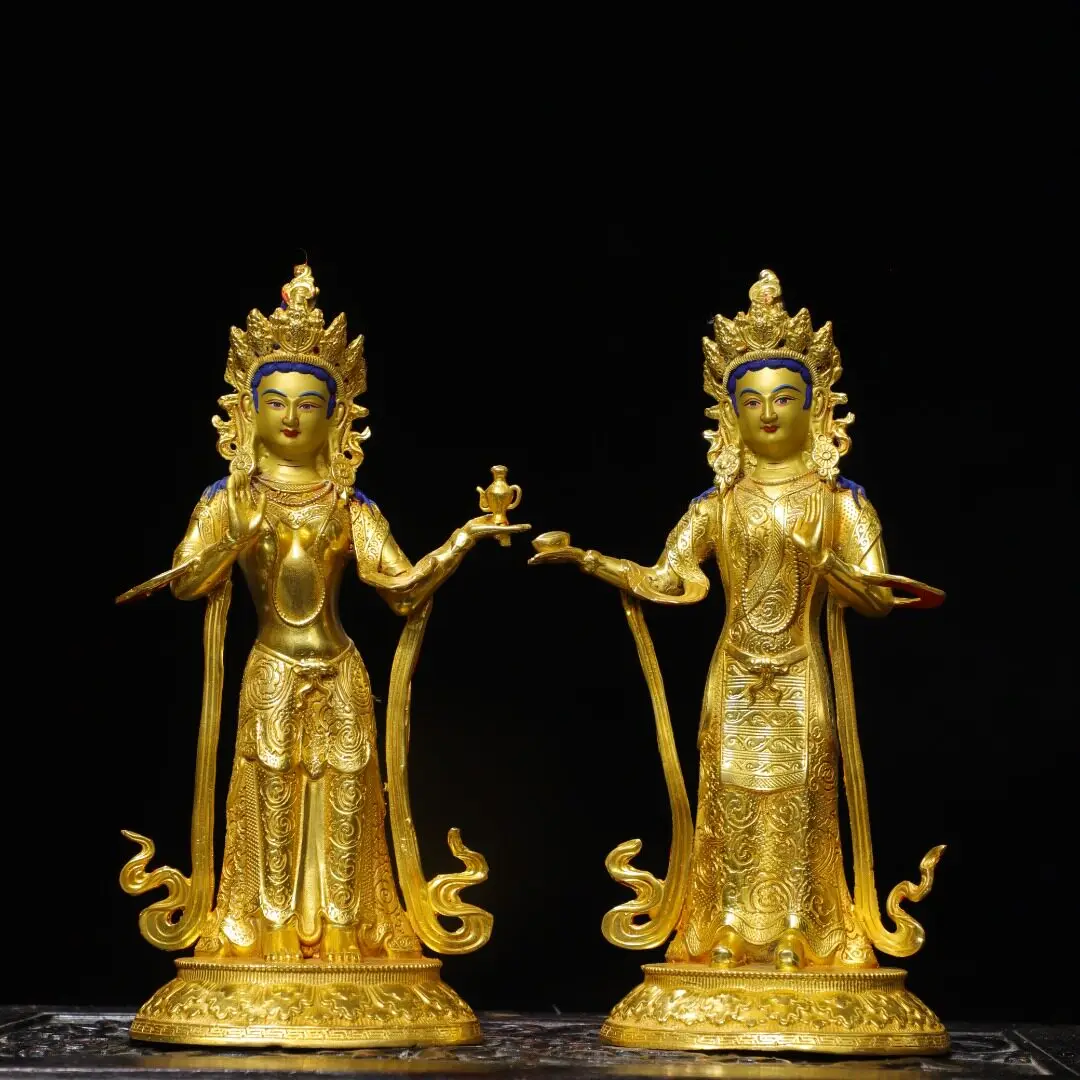 Tibetan Handmade Brass Gold Gilded Yeshe Tsogyal Standing Statue Home Altar Figurine