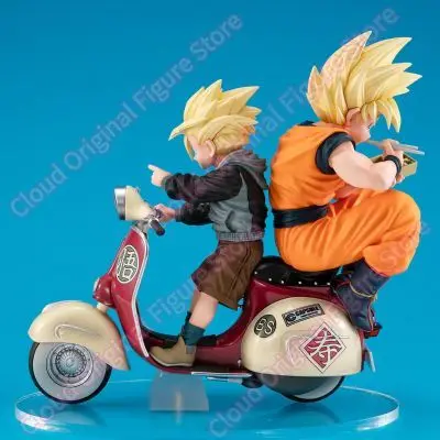 In Stock 100% Original MegaHouse Dragon Ball Z - Son Gohan SSJ - Son Goku SSJ Desktop Real McCoy EX - & Bike Anime Figure  Toy