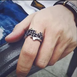Retro Triple Cross Ring For Men Punk Gothic Rock Hiphop Adjustable Ring Handmade Unisex Jewelry Bikers Accessories Lovers Gift
