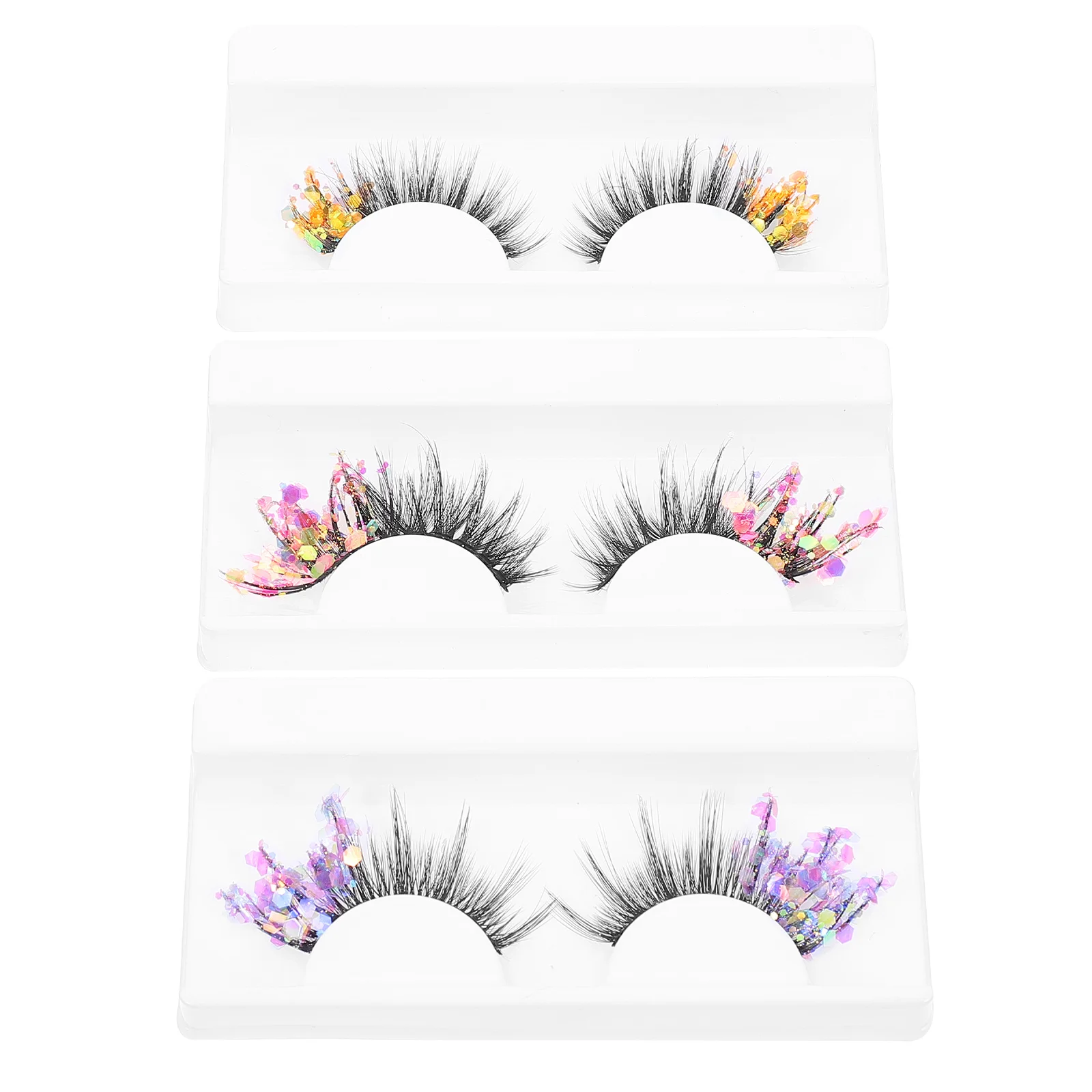 

3 Pairs False Eyelashes Sparkle High Glitter Multipack Kit Artificial Lashes Natural Faux Halloween Thanksgiving