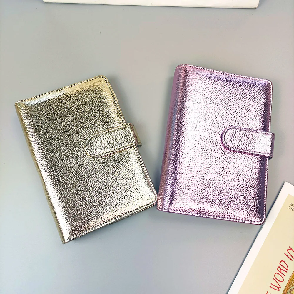 A6 Metallic Texture PU Leather DIY Binder Only Cover Collect Notebook Diary Agenda Planner Cover Album Stationery