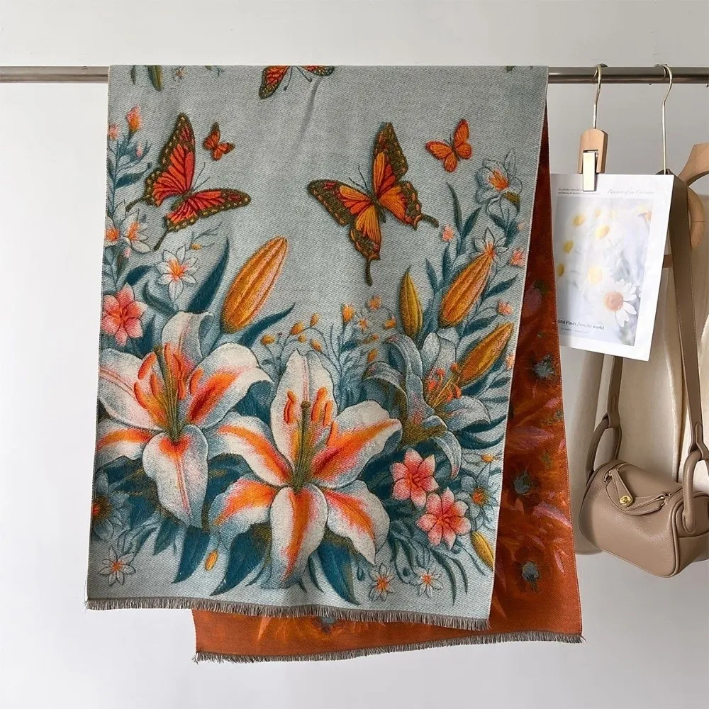 

Имитация кашемира, картина маслом, шарф, утолщенный, роскошный, элегантный, зимний, теплая шаль, накидка, плащ, кардиган, накидка