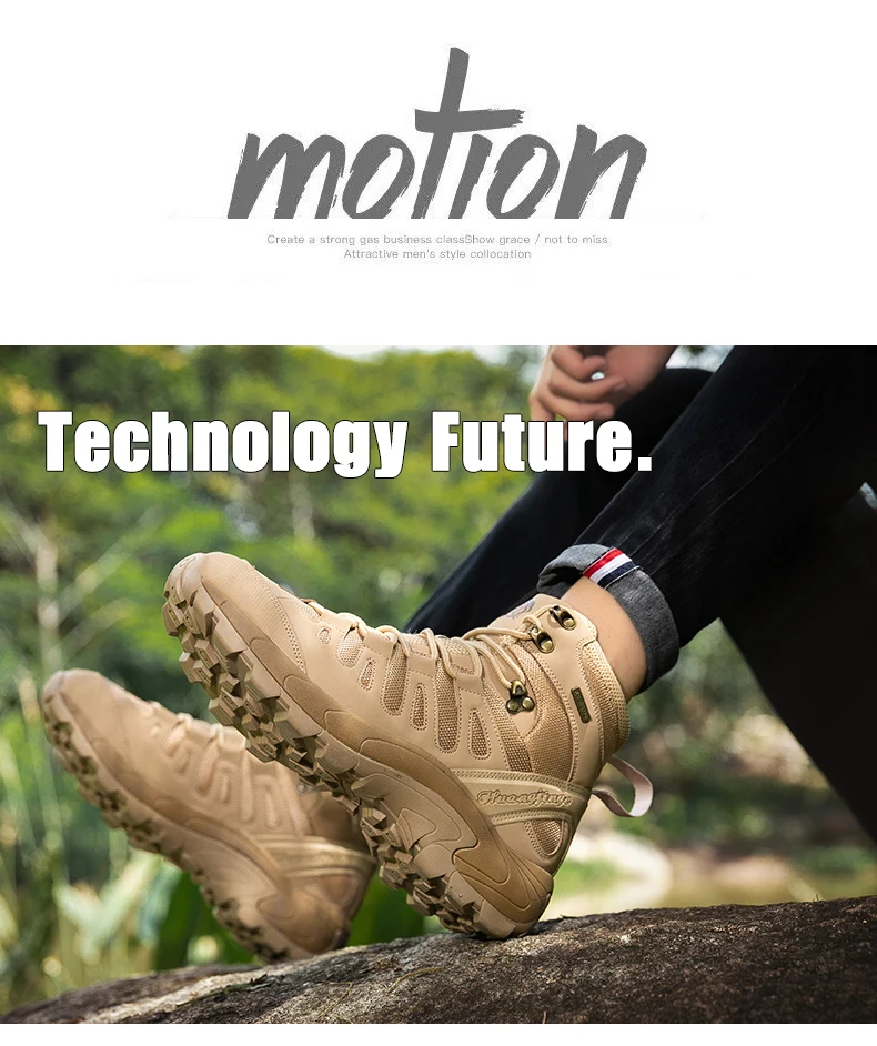 Taktische Herrenstiefel, wasserdichte Outdoor-Arbeits- und Jagdstiefel, ultraleichte, schnelltrocknende, rutschfeste Camping- und Armee-Stiefel mit Schnürung. – Detail 8