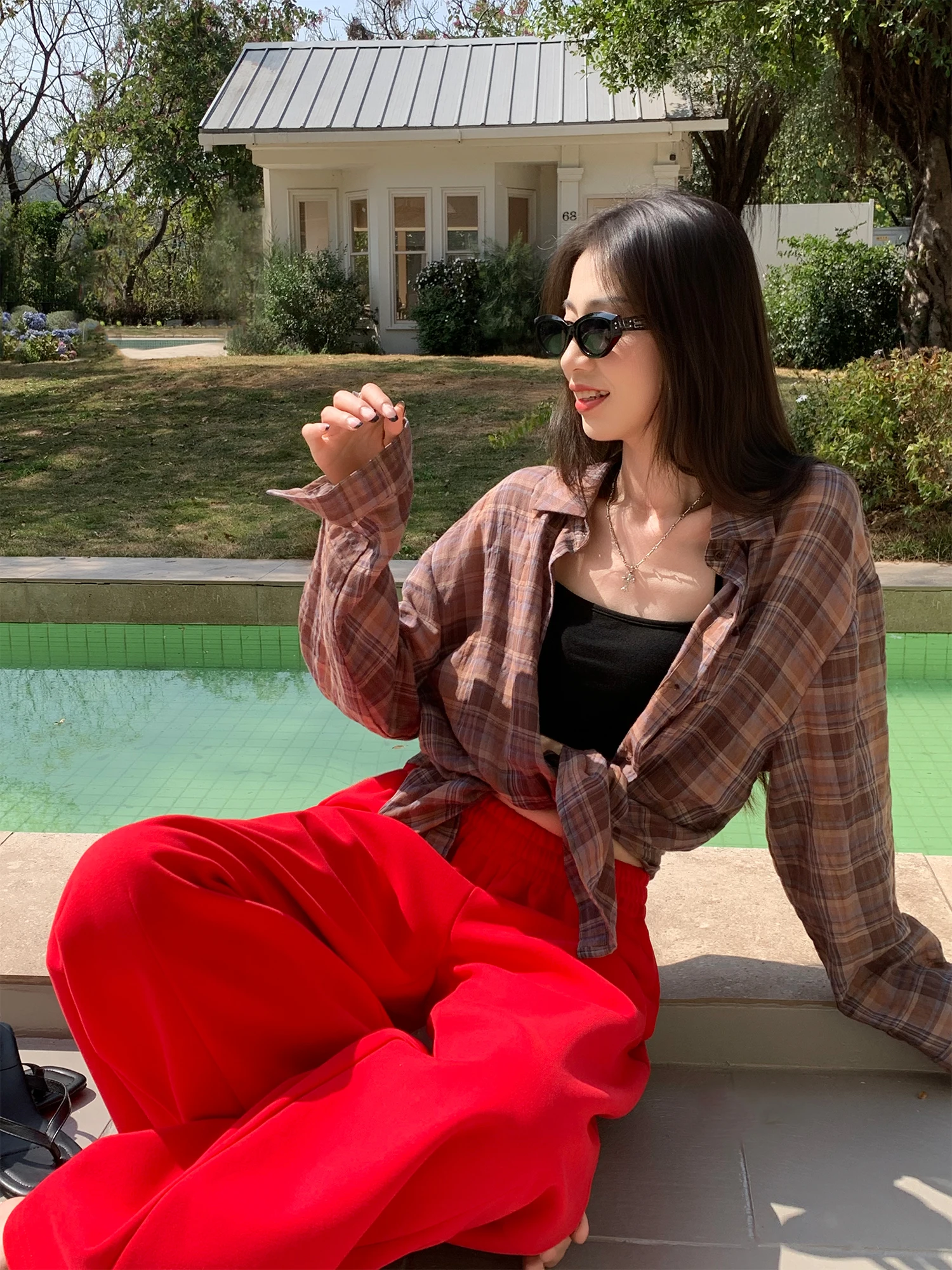 

Женская повседневная рубашка Nuomici в клетку с длинным рукавом, весенне-осенняя верхняя одежда, хлопковая рубашка свободного кроя на пуговицах с цветными вставками