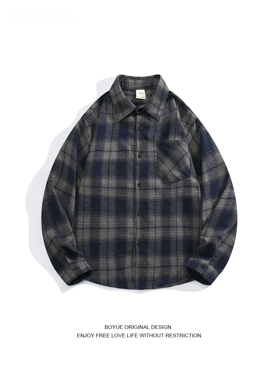 

Мужская удлиненная рубашка-поло Boyue Autumn Faion в клетку, повседневная, с контрастными вставками, нейтральный стиль