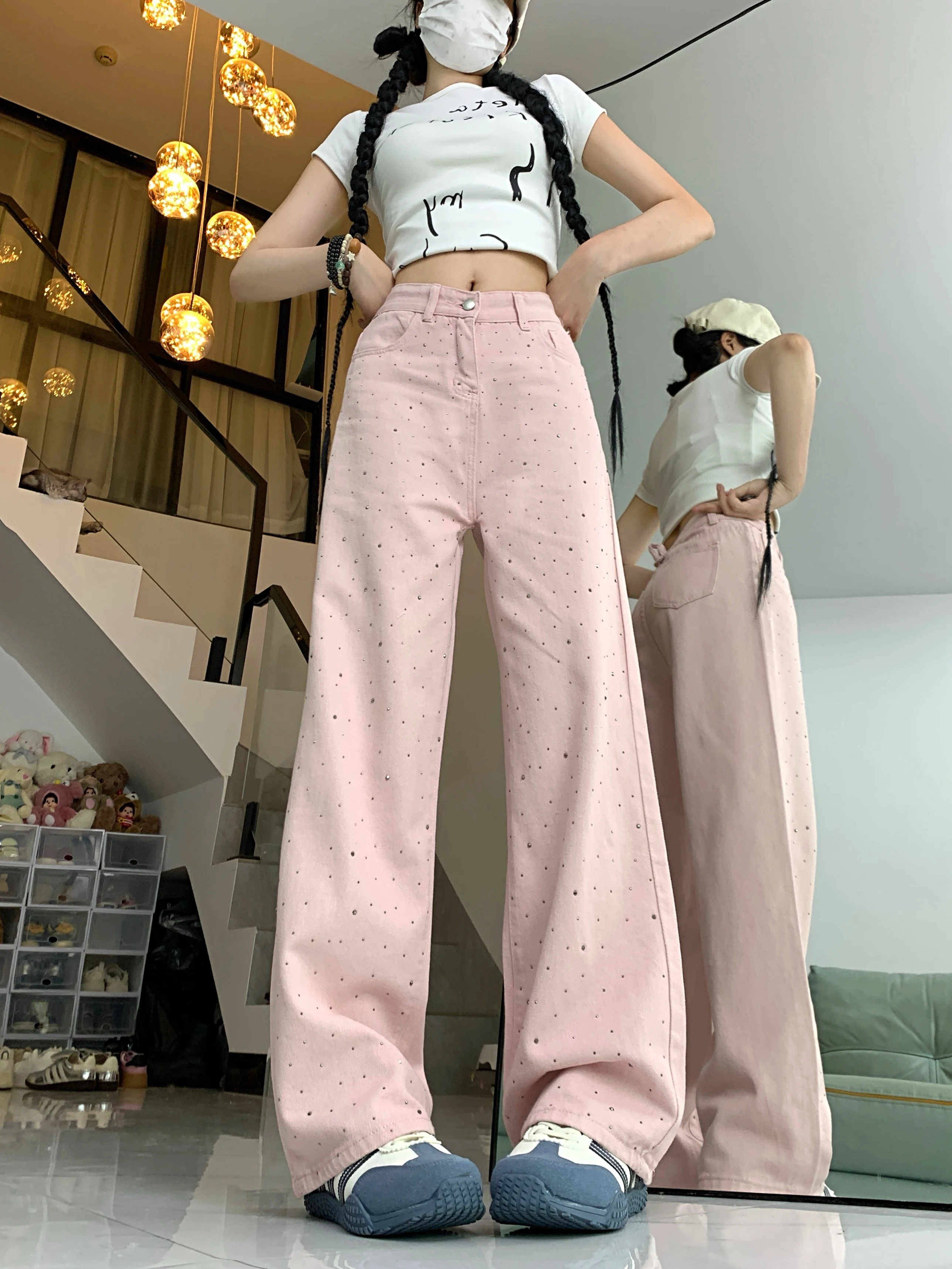 American Korean version straight leg wide leg pants hot brick wide leg jeans long pants for women