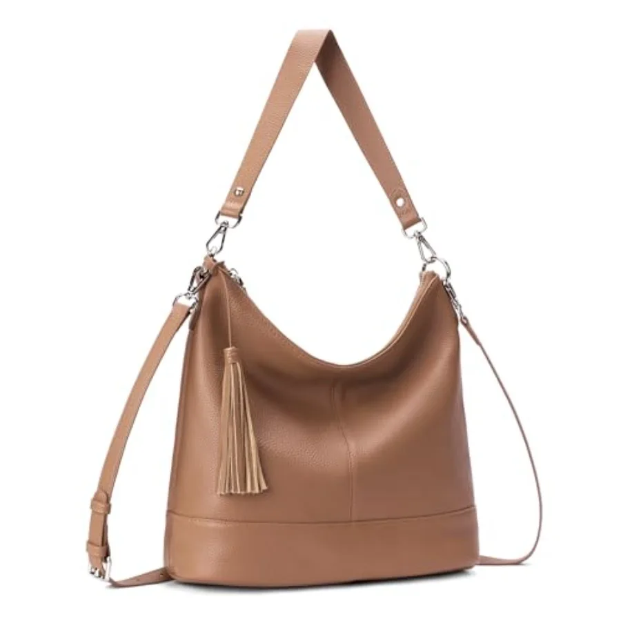 

Genuine Leather Hobo Crossbody Bag for Women Soft Real Leather Bucket Shoulder Handbag Purse with 2 Removable Strap