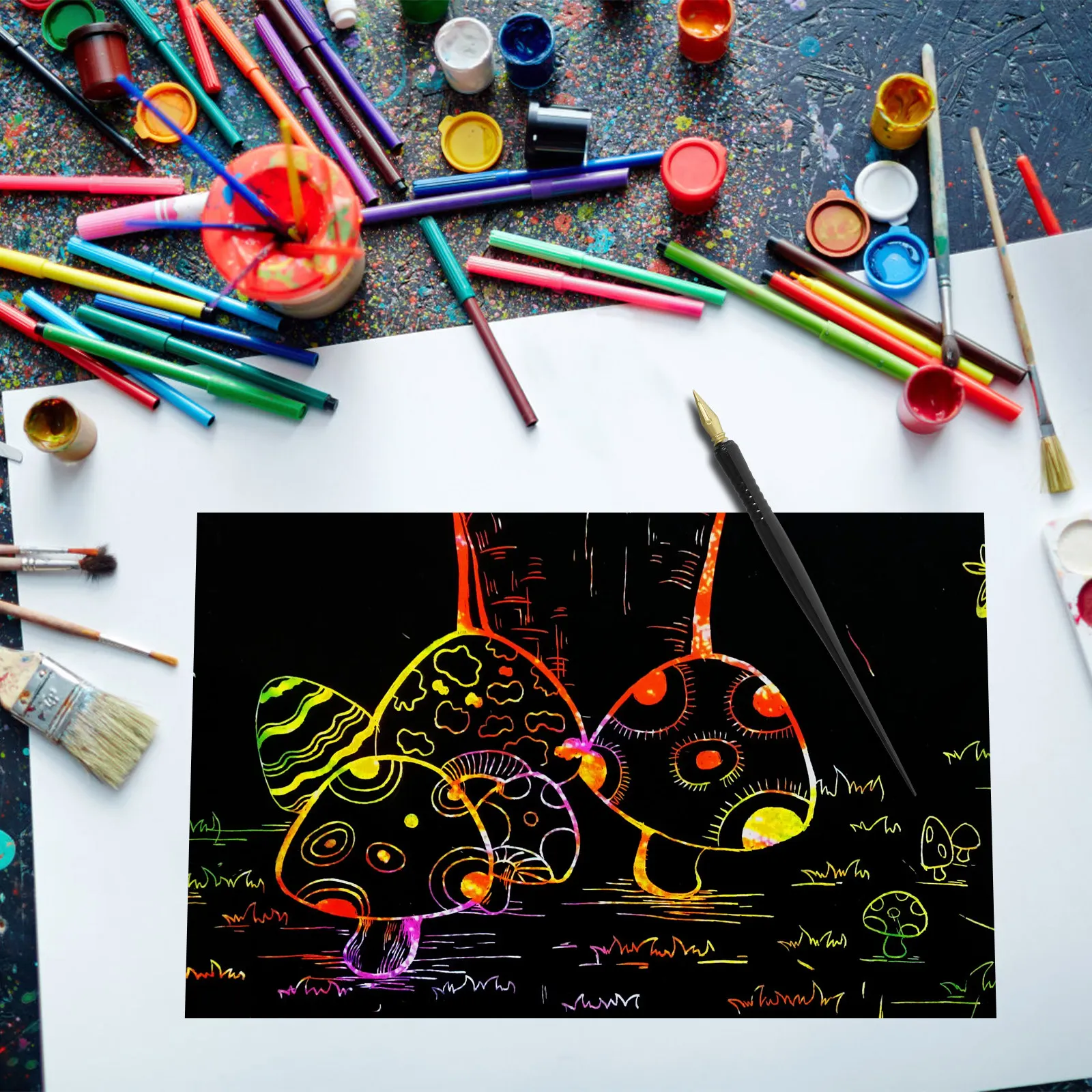 5Pcs Scratch Painting Pen Set Educational Art Tools for Scratch Paper Projects Develops Creativity Fine Motor Skills Art