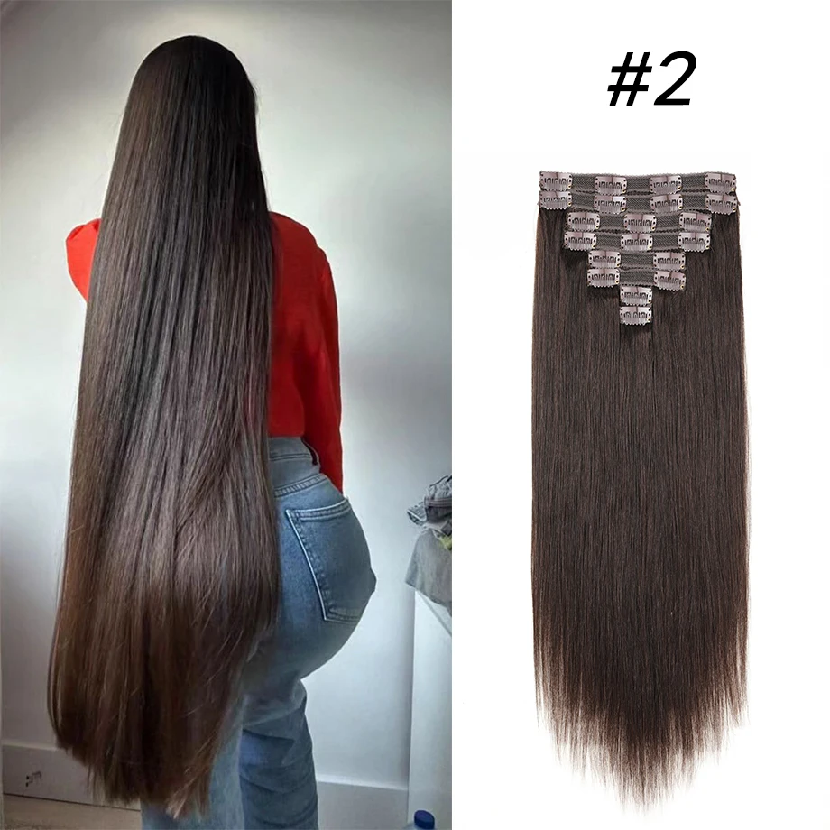 

Clip In Hair Extensions For Women Double Weft Clip-On HairPiece Clip In Human Hair Extensions 100% Remy Hair Brown 12 to 22 Inch