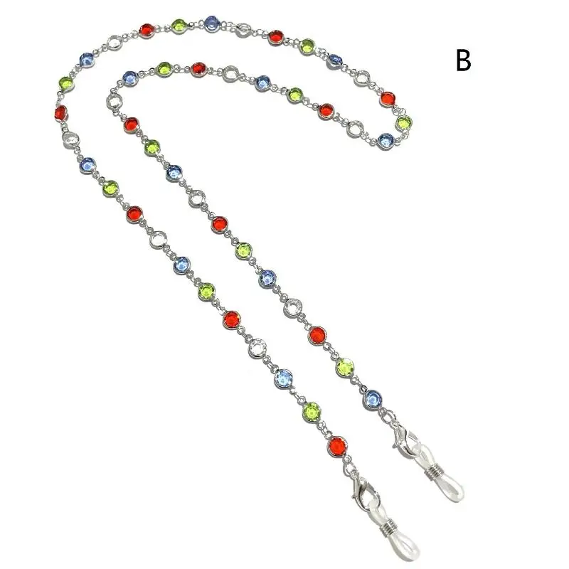 Fashion Imitation Rhinestones Sunglass Chain Women Face Accessories Summer Beaded Eyeglass Lanyard Silicone Loops Casual Jewelr