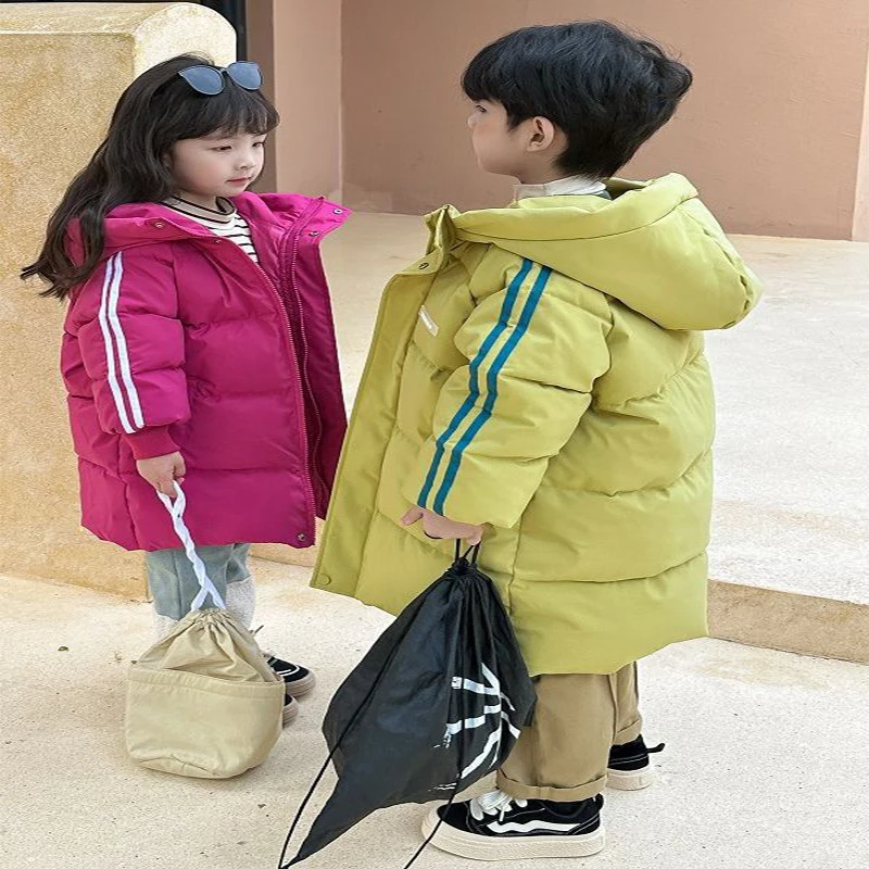 

Winter Children Thicken Down jacket Baby Boys Girls Solid Color Long Outerwear Over Knee Coat Kids Hooded Casual Coat Padding